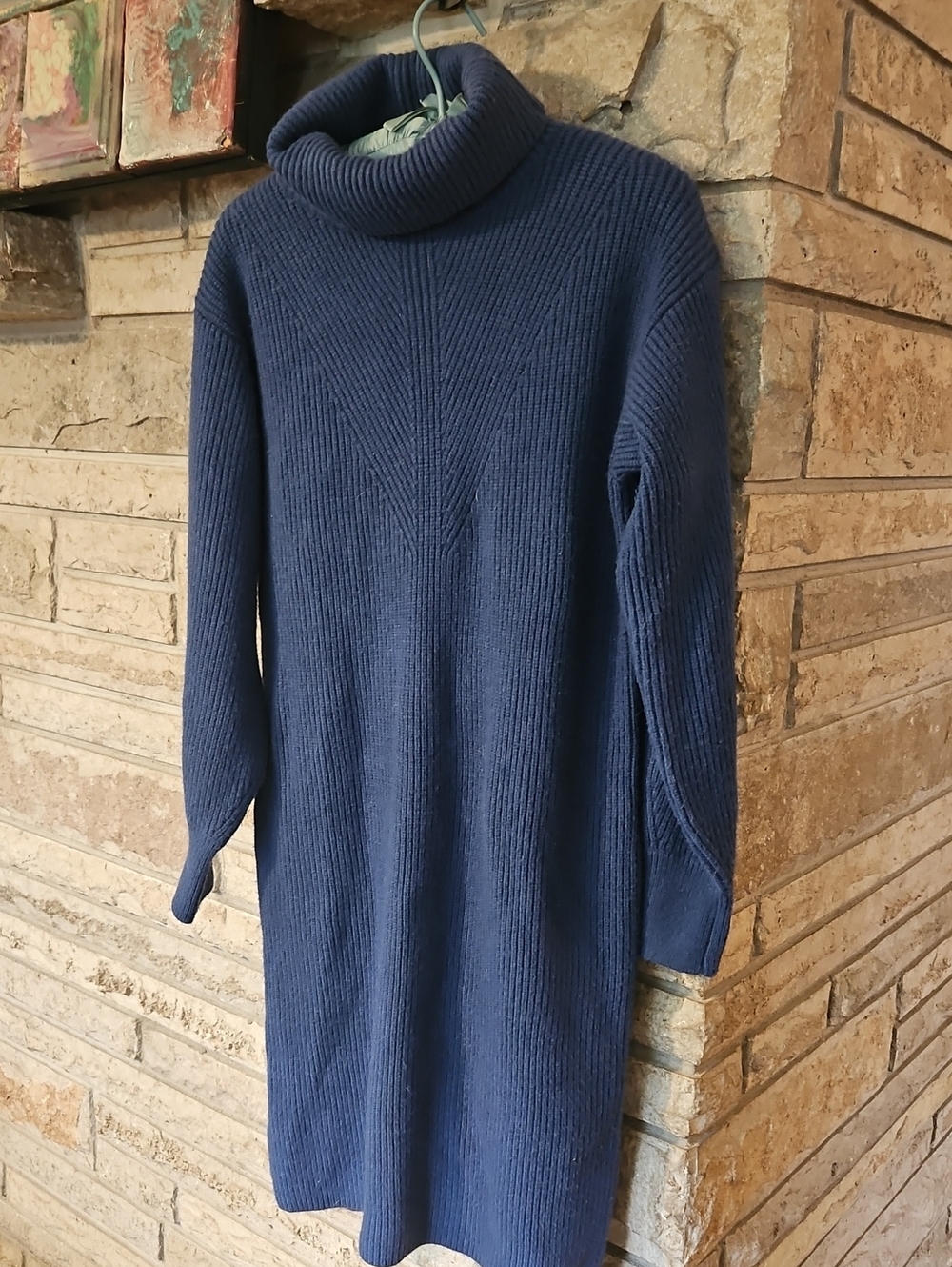 Ann Taylor Navy Ribbed Turtleneck Sweater Dress